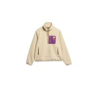Superdry Fleecepullover VINTAGE RETRO HALF ZIP FLEECE – 100% Polyester – Damen M Oatmeal Beige