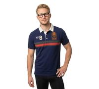 Poloshirt SUPERDRY "DOUBLE EMBLEM JERSEY SS RUGBY", Damen, Gr. XL, navy, orange chest band stripe, Single Jersey, Obermaterial: 100% Baumwolle, gestreift, relaxed fit normal, Rundhals, Shirts, im ange