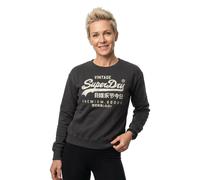 Sweatshirt SUPERDRY "EMBELLISHED VL LOOSE CREW", Damen, Gr. M, bison schwarz, Sweatware, Obermaterial: 100% Seide, bedruckt, unifarben, relaxed fit hüftlang, Rundhals, Rippbündchen, Sweatshirts Sweats