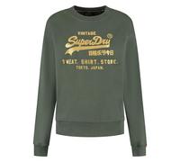 Sweatshirt SUPERDRY "EMBELLISHED VL LOOSE CREW", Damen, Gr. L, grün (thyme grün), Sweatware, Obermaterial: 100% Seide, unifarben, casual, relaxed fit, Langarm Rippbündchen, Sweatshirts (99653330-L) th