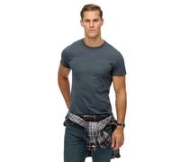 Rundhalsshirt SUPERDRY "ESSENTIAL LOGO EMB TEE", Herren, Gr. L, blau (stormy weather blau), Single Jersey, Obermaterial: 100% Baumwolle, unifarben, modisch, slim fit hüftlang, Rundhals, Kurzarm, Shirt