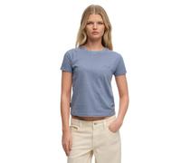T-Shirt SUPERDRY "ESSENTIAL LOGO STR FITTED TEE", Damen, Gr. S, tidal blau stripe, Single Jersey, Obermaterial: 100% Baumwolle, gestreift, slim fit normal, Rundhals, Shirts T-Shirt, angenehmes Tragege