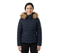 Steppjacke SUPERDRY "FUJI FAUX FUR HOOD PADDED JKT", Damen, Gr. M, blau (eclipse navy), Web, Obermaterial: 100% Polyester, unifarben, slim fit, Jacken Steppjacke, mit Markenlabel, Slim Fit, hochschlie