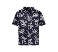 Hawaiihemd SUPERDRY "HAWAIIAN PRINT S/S SHIRT", Herren, Gr. M, N-Gr, canna leaves navy, Web, Obermaterial: 70% Modal, 30% Baumwolle, gemustert, regular fit normal, Rundhals, Hemden Hawaiihemd, mit som