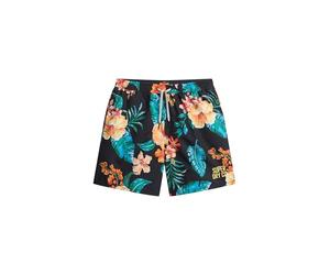 Superdry Herren 43cm Lange Badeshorts mit Hawaii-Print Hibiskus Schwarz XXL