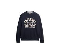 Sweatshirt SUPERDRY "ATHLETIC ESS CREW", Herren, Gr. L, bradley navy, angeraute Sweatware, Obermaterial: 100% Baumwolle, bedruckt, modisch, loose fit normal, Rundhals, Langarm Rippbündchen, Sweatshirt