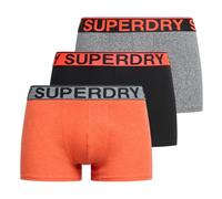 Superdry Herren Boxershorts, 3er Pack - Trunk Triple Pack, Logobund, Cotton Stretch Orange/Schwarz/Grau M