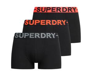 Superdry Herren Boxershorts, 3er Pack - Trunk Triple Pack, Logobund, Cotton Stretch Schwarz/Orange / L L Schwarz
