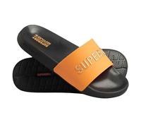 Superdry Herren Code Logo Vegan Pool Slide Flipflop, Schwarz, helles Marigold, Orange, Metallic-Gold, Large