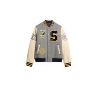 Parka SUPERDRY "COLLEGE PATCHED BOMBER JACKET", Herren, Gr. XL, grau (grau marl), Web, Obermaterial: 54% Wolle, 44% Polyester, 2% Viskose, meliert, modisch, relaxed fit, Langarm, Jacken (77056208-XL)