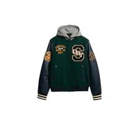 Superdry Herren College-Bomberjacke mit Kapuze und Aufnähern Dunkles Piniengrün XXL