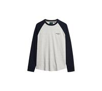 Superdry Herren Essential Baseball-Oberteil mit Langen Ärmeln und Logo Grau Meliert Gesprenkelt/Finster Marineblau XL