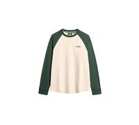 Superdry Herren Essential Baseball-Oberteil mit Langen Ärmeln und Logo Haferfarben/Emaillegrün XXL
