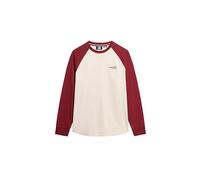 Superdry Herren Essential Baseball-Oberteil mit Langen Ärmeln und Logo Weißer Sand/Sattes Burgunderrot XXL