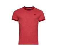 Superdry Herren Essential Ringer-T-Shirt aus Bio-Baumwolle mit Logo Monroe Rot Gesprenkelt M