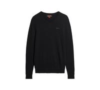 Superdry Herren Essential Strickpullover mit Stickerei und V-Ausschnitt Schwarz L