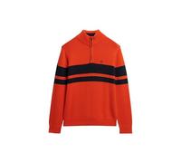 Superdry Herren Gestreifter Baumwoll-Pullover mit Reißverschluss Kräftig Orange/Dunkles Marineblau M
