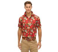 Superdry Herren Hemd mit Hawaii-Print Botanisch Rot S