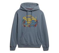 Superdry Herren Hoodie - VI Tokyo Relaxed Hood, Kapuze, Vintage Cracked Print, einfarbig Blau / L L Grau