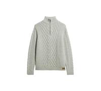 Superdry Herren Jacob Zopfmusterpullover mit halblangem Reißverschluss Mittelgrau M