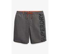 Badeshorts SUPERDRY "CLASSIC 19 LOGO BOARDSHORT", Herren, Gr. S, N-Gr, schwarz (charcoal), Polyester, bedruckt, modisch, Badehosen (97940451-S) charcoal