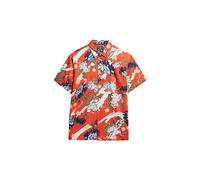 Superdry Herren Kurzärmeliges Hawaiihemd Aya-Dunkelorange Blumenmuster XL