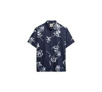 Superdry Herren Kurzärmeliges Hawaiihemd Einfarbig Marineblau Hibiskus XXL