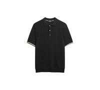 Superdry Herren Kurzärmeliges Strick-Polohemd mit Struktur Karbon Schwarz XL