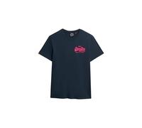 Rundhalsshirt SUPERDRY "VL EMBROIDERED RELAXED TEE", Herren, Gr. XL, blau (eclipse navy), Single Jersey, Obermaterial: 100% Baumwolle, bedruckt, modisch, relaxed fit, Rundhals, Kurzarm, Shirts (975137