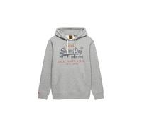 Kapuzensweatshirt SUPERDRY "SD-VL HERITAGE RELAXED HOOD", Herren, Gr. L, grau (college grau), Jersey, Obermaterial: 100% Baumwolle, bedruckt, relaxed fit normal, ohne Ausschnitt, Rippbündchen, Sweatsh