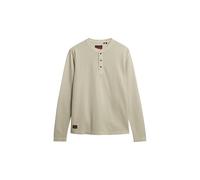 Superdry Herren Langärmeliges Oberteil mit Waffelmuster und halber Knopfleiste Hell Steinfarben Beige M