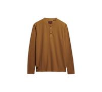 Langarmshirt SUPERDRY "WAFFLE LONG SLEEVE HENLEY TOP", Herren, Gr. XL, classic braun camel, Single Jersey, Obermaterial: 100% Baumwolle, unifarben, modisch, relaxed fit normal, Rundhals, Kurzarm, Shir