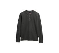 Superdry Herren Langärmeliges Oberteil mit Waffelmuster und halber Knopfleiste Verwaschenes Schwarz XXL