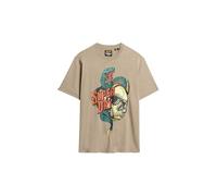 Superdry Herren Lockeres T-Shirt mit Biker-Rock-Grafik Geröstetes Cashewbraun XXXL