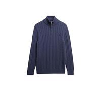 Superdry Herren Organic Cotton Klassischer Zopfmuster-Pullover mit Reißverschluss Weich Marineblau L