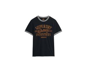 Superdry Herren Ringer Workwear T-Shirt mit Grafik Finster Marineblau/Sportlich Grau Meliert XL