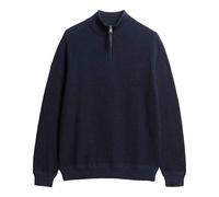 Superdry Herren Strickpullover mit Zip-Stehkragen - Cotton Texture Henley, Pullover, einfarbig Dunkelblau 3XL