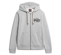 Kapuzensweatjacke SUPERDRY "SD-VL EMBROIDERED ZIPHOOD", Herren, Gr. L, grau (mid grau marl), angeraute Sweatware, Obermaterial: 60% Baumwolle, 40% Polyester, bedruckt, casual, regular fit, Langarm Rip