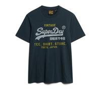 Rundhalsshirt SUPERDRY "VL HERITAGE RELAXED TEE", Herren, Gr. M, blau (eclipse navy), Single Jersey, Obermaterial: 100% Baumwolle, meliert, relaxed fit normal, Rundhals, Shirts Rundhalsshirt (58702323