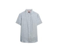 Superdry Herren Vacation Hemd mit kurzen Ärmeln aus Leinen Marineblau Ticking Leinen L