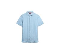 Kurzarmhemd SUPERDRY "VACATION LINEN S/S SHIRT", Herren, Gr. L, N-Gr, sea blau chambray, Web, Obermaterial: 100% Seide, gemustert, modisch, regular fit, Rundhals, Kurzarm, Hemden (44089740-L) sea blau