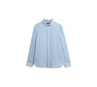 Superdry Herren Vacation Hemd mit Langen Ärmeln aus Leinen Azurblau Gestreift L