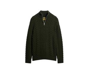 Superdry Herren Vintage Jacob Zopfstrickpullover mit halblangem Reißverschluss Surplus Goods Olivgrün XL