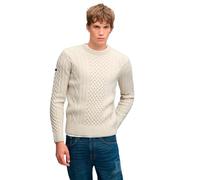 Rundhalspullover SUPERDRY "JACOB CABLE JUMPER", Herren, Gr. L, beige (ecru), Strick, Obermaterial: 70% Polyacryl, 30% Wolle, unifarben, regular fit normal, Rundhals, Bündchen, Pullover Rundhalspullove