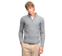 Strickpullover SUPERDRY "JACOB CABLE HALF ZIP KNIT", Herren, Gr. M, grau (mid grau), Strick, Obermaterial: 70% Polyacryl, 30% Wolle, unifarben, slim fit normal, ohne Ausschnitt, Bündchen, Pullover Str