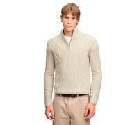 Strickpullover SUPERDRY "JACOB CABLE HALF ZIP KNIT", Herren, Gr. XL, beige (ecru), Strick, Obermaterial: 70% Polyacryl, 30% Wolle, unifarben, slim fit normal, ohne Ausschnitt, Bündchen, Pullover Stric