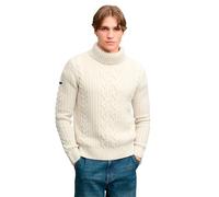 Rollkragenpullover SUPERDRY "JACOB CABLE ROLL NECK JUMPER", Herren, Gr. XXL, weiß (ecru), Strick, Obermaterial: 70% Polyacryl, 30% Wolle, unifarben, relaxed fit normal, Rundhals, Bündchen, Pullover Ro