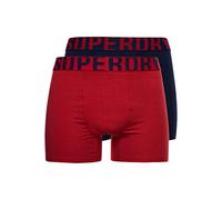 Superdry Mens DUAL Logo Double Pack Boxer Shorts, Richest Navy/Risk Red, Small