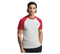 Superdry Mens Vintage Baseball Tee T-Shirt, Glacier Grey Marl/Red, Medium