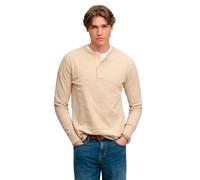 Langarmshirt SUPERDRY "MINI SLUB WAFFLE LS GRANDAD", Herren, Gr. XXL, beige (oatmeal marl), Single Jersey, Obermaterial: 100% Baumwolle, meliert, relaxed fit normal, Rundhals, Shirts Langarmshirt, loc